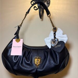 NWT Juicy Couture Romance Hobo Black Gold Crescent Moon Shoulder Bag Y2K